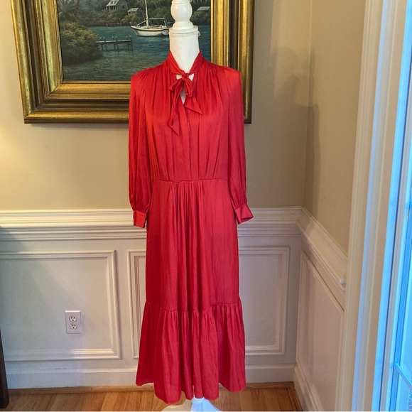 ZADIG & VOLTAIRE Roland Red Satin Silky Long Sleeve Midi Maxi Dress NWT - Picture 1 of 13